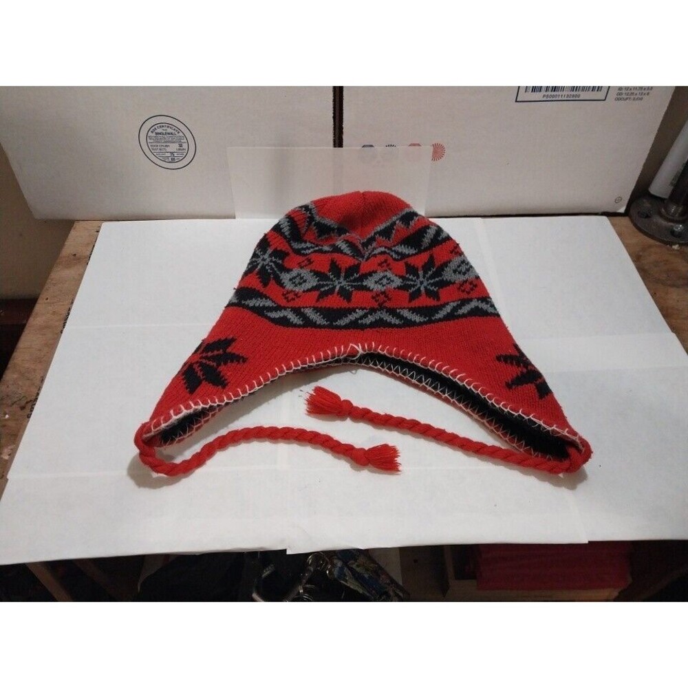 Kids Knit Bennie Hat Red And Grey (K)